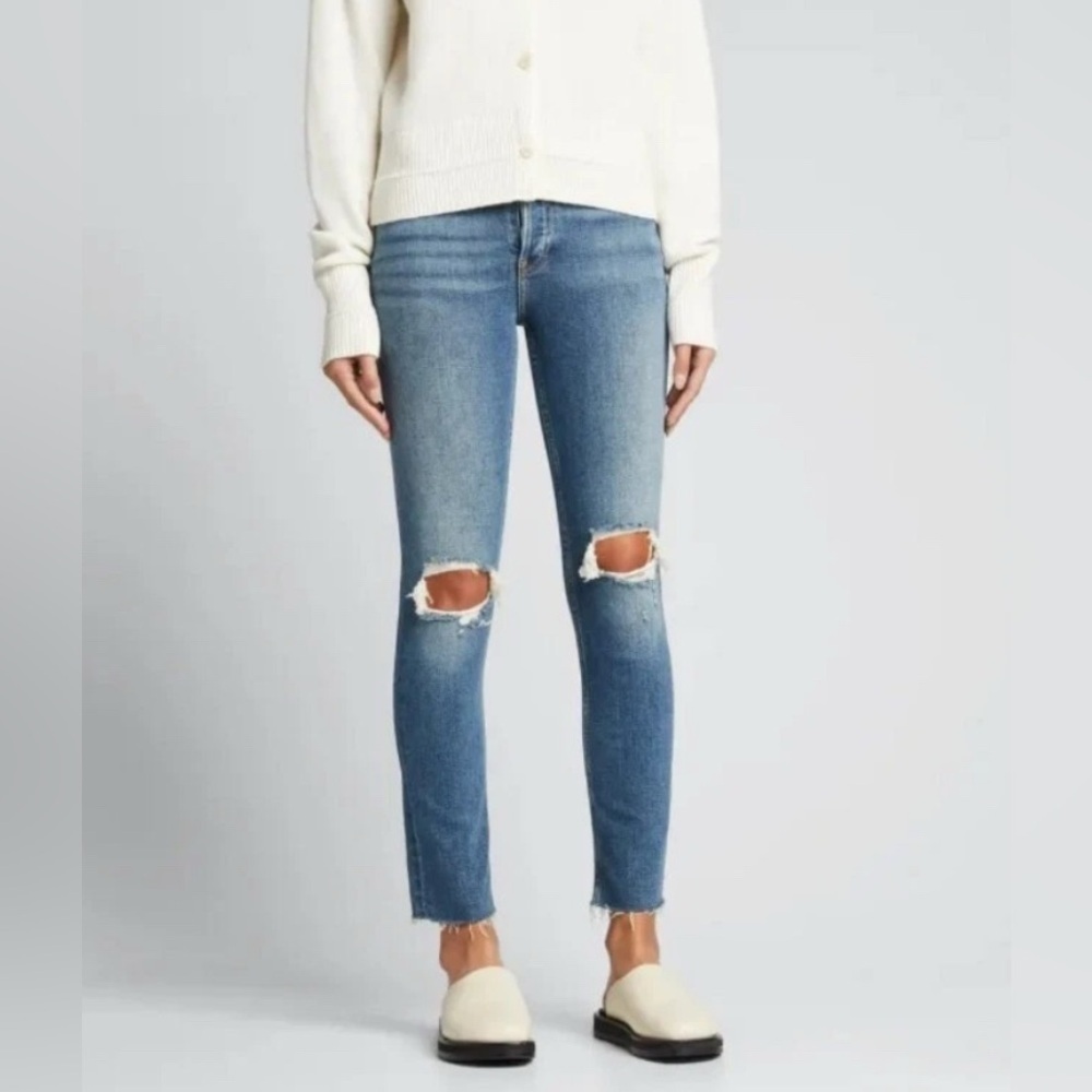 RE/DONE High-rise Skinny Ankle Jeans Distressed Knees Raw Hem Women's 28